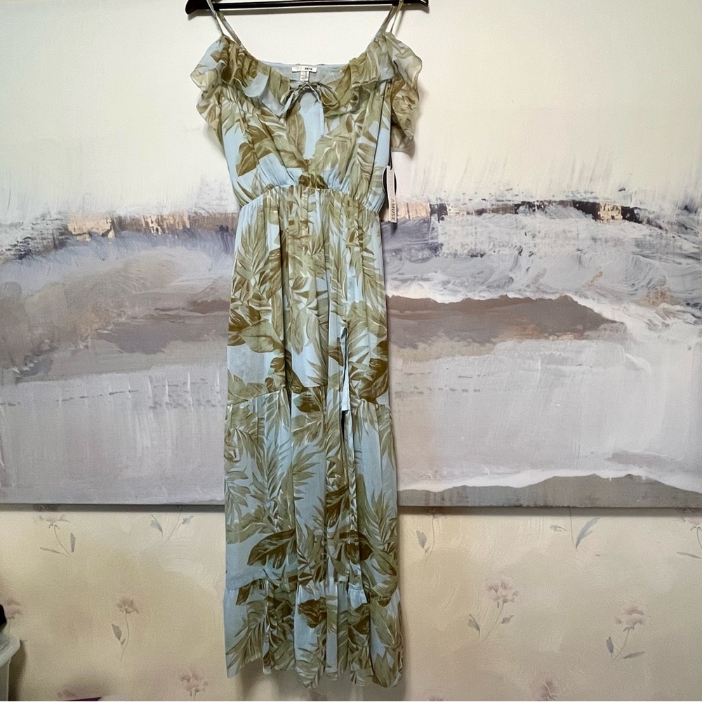 AMUSE SOCIETY Midi Dress NWT Size M Tropical Beach Midsummer Sea Wind Green Blue
